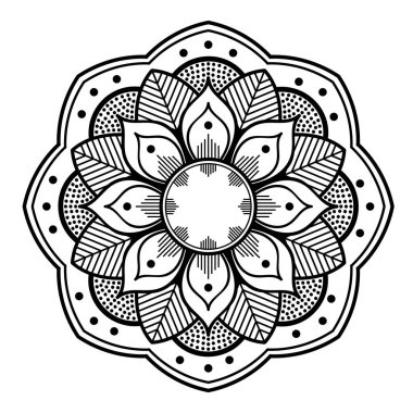 Mandala dekoratif yuvarlak süs. Tebrik kartı, telefon kılıfı baskı, vb için kullanılabilir. Elle çizilmiş arka plan, vektör beyaz izole. Eps 10 