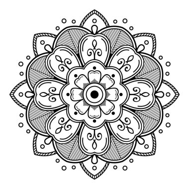 Mandala dekoratif yuvarlak süs. Tebrik kartı, telefon kılıfı baskı, vb için kullanılabilir. Elle çizilmiş arka plan, vektör beyaz izole. Eps 10 