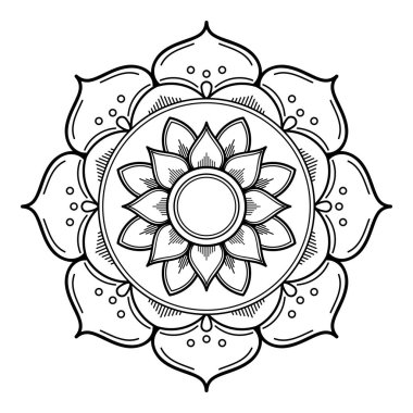 Mandala dekoratif yuvarlak süs. Tebrik kartı, telefon kılıfı baskı, vb için kullanılabilir. Elle çizilmiş arka plan, vektör beyaz izole. Eps 10 