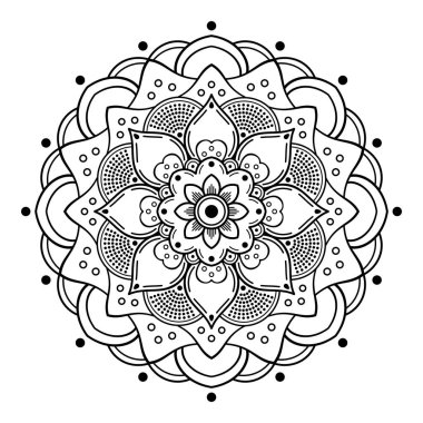 Boyama kitabı, tebrik kartı, telefon kılıfı baskısı için mandala şeklinde dairesel desen. Stres önleyici terapi kalıpları, yetişkinler için boyama. El çizimi arkaplan, soyut yuvarlak süs.