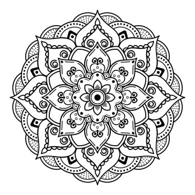 Boyama kitabı, tebrik kartı, telefon kılıfı baskısı için mandala şeklinde dairesel desen. Stres önleyici terapi kalıpları, yetişkinler için boyama. El çizimi arkaplan, soyut yuvarlak süs.
