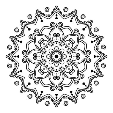 Boyama kitabı, tebrik kartı, telefon kılıfı baskısı için mandala şeklinde dairesel desen. Stres önleyici terapi kalıpları, yetişkinler için boyama. El çizimi arkaplan, soyut yuvarlak süs.