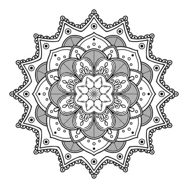 Boyama kitabı, tebrik kartı, telefon kılıfı baskısı için mandala şeklinde dairesel desen. Stres önleyici terapi kalıpları, yetişkinler için boyama. El çizimi arkaplan, soyut yuvarlak süs.