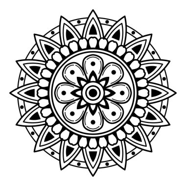 Boyama kitabı, tebrik kartı, telefon kılıfı baskısı için mandala şeklinde dairesel desen. Stres önleyici terapi kalıpları, yetişkinler için boyama. El çizimi arkaplan, soyut yuvarlak süs.