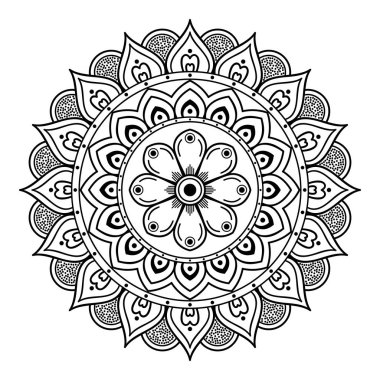 Boyama kitabı, tebrik kartı, telefon kılıfı baskısı için mandala şeklinde dairesel desen. Stres önleyici terapi kalıpları, yetişkinler için boyama. El çizimi arkaplan, soyut yuvarlak süs.