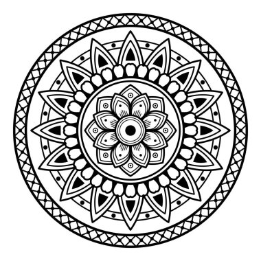 Boyama kitabı, tebrik kartı, telefon kılıfı baskısı için mandala şeklinde dairesel desen. Stres önleyici terapi kalıpları, yetişkinler için boyama. El çizimi arkaplan, soyut yuvarlak süs.
