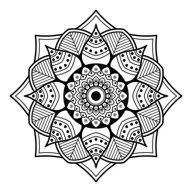 Boyama kitabı, tebrik kartı, telefon kılıfı baskısı için mandala şeklinde dairesel desen. Stres önleyici terapi kalıpları, yetişkinler için boyama. El çizimi arkaplan, soyut yuvarlak süs.