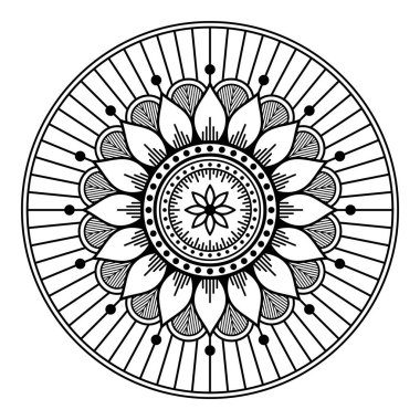 Mandala dekoratif yuvarlak süs. Tebrik kartı, telefon kılıfı izi vb. için kullanılabilir. El çizimi arkaplan