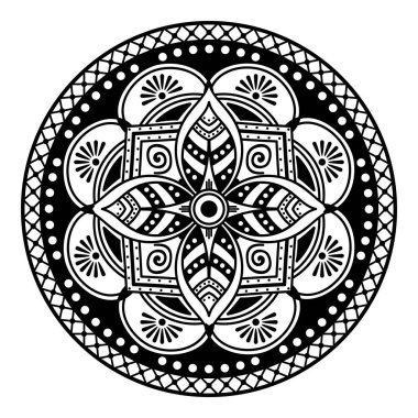 Mandala dekoratif yuvarlak süs. Tebrik kartı, telefon kılıfı izi vb. için kullanılabilir. El çizimi arkaplan