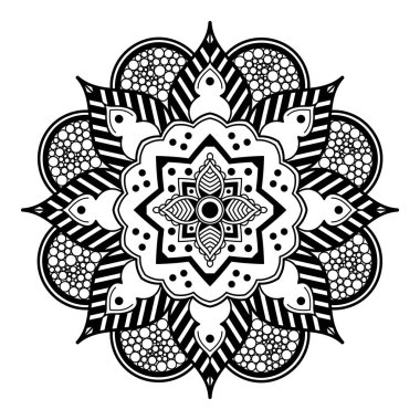 Mandala dekoratif yuvarlak süs. Tebrik kartı, telefon kılıfı izi vb. için kullanılabilir. El çizimi arkaplan