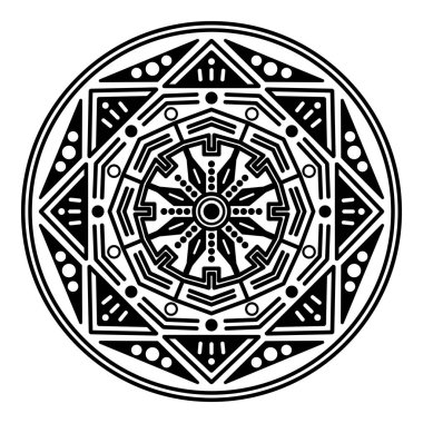 Dekoratif yuvarlak süs, siyah-beyaz, beyaz üzerine izole edilmiş. Tatil için iyi bir dekor. Baskı ve lazer kesimi için mükemmel..