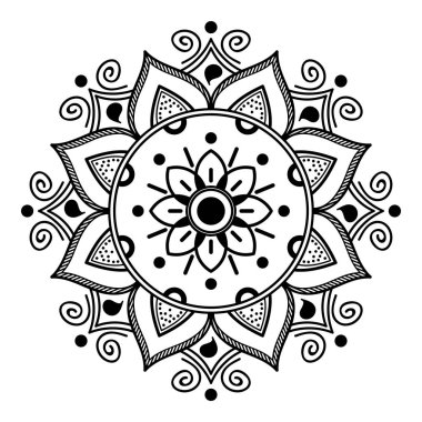 Dekoratif yuvarlak süs, siyah-beyaz, beyaz üzerine izole edilmiş. Tatil için iyi bir dekor. Baskı ve lazer kesimi için mükemmel..