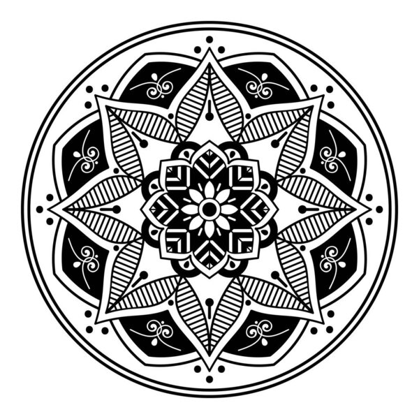 Decorative round ornament, black-white, isolated on white. Good decoration for the holidays. Perfect for printing, laser cutting.