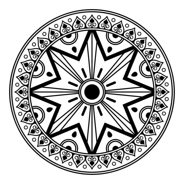 Dekorativní Kulatý Ornament Černobílý Izolovaný Bílém Dobrá Výzdoba Svátky Ideální — Stockový vektor