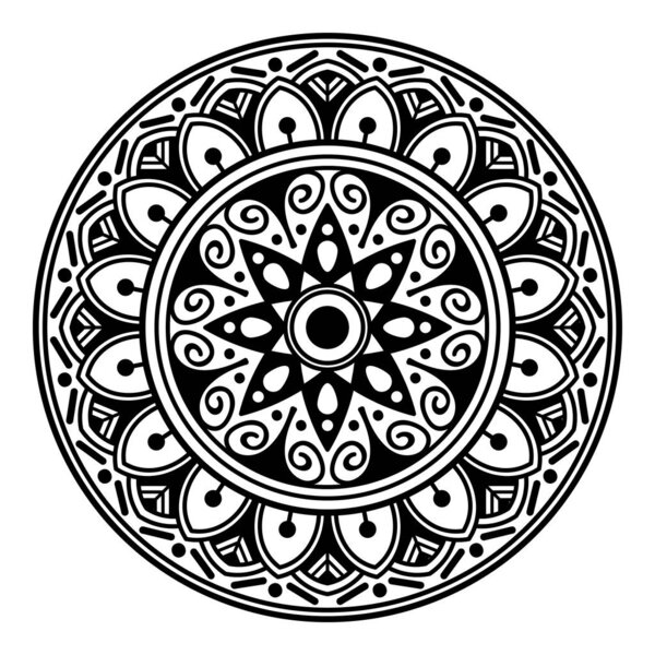 Decorative round ornament, black-white, isolated on white. Good decoration for the holidays. Perfect for printing, laser cutting.