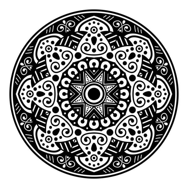 Decorative round ornament, black-white, isolated on white. Good decoration for the holidays. Perfect for printing, laser cutting.
