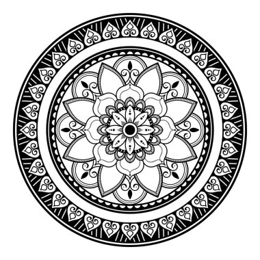 Mandala kusursuz siyah beyaz desenli. İslam, Arapça, Pakistan, Fas, Türkçe, Hindistan, İspanya motifleri. Vektör illüstrasyonu Eps 10