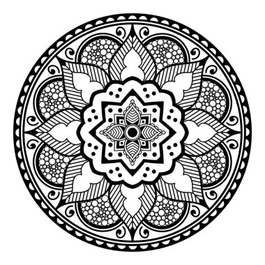Mandala kusursuz siyah beyaz desenli. İslam, Arapça, Pakistan, Fas, Türkçe, Hindistan, İspanya motifleri. Vektör illüstrasyonu Eps 10