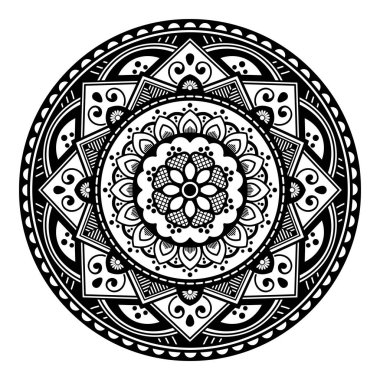 Mandala kusursuz siyah beyaz desenli. İslam, Arapça, Pakistan, Fas, Türkçe, Hindistan, İspanya motifleri. Vektör illüstrasyonu Eps 10