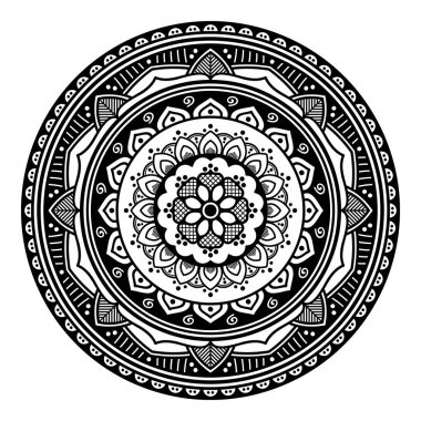 Mandala kusursuz siyah beyaz desenli. İslam, Arapça, Pakistan, Fas, Türkçe, Hindistan, İspanya motifleri. Vektör illüstrasyonu Eps 10
