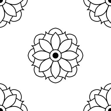 Mandala kusursuz siyah beyaz desenli. İslam, Arapça, Pakistan, Fas, Türkçe, Hindistan, İspanya motifleri. Vektör illüstrasyonu Eps 10