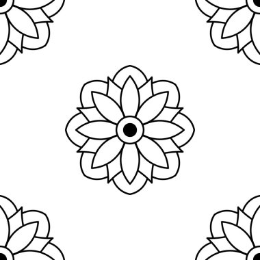 Mandala kusursuz siyah beyaz desenli. İslam, Arapça, Pakistan, Fas, Türkçe, Hindistan, İspanya motifleri. Vektör illüstrasyonu Eps 10