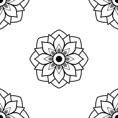 Mandala kusursuz siyah beyaz desenli. İslam, Arapça, Pakistan, Fas, Türkçe, Hindistan, İspanya motifleri. Vektör illüstrasyonu Eps 10