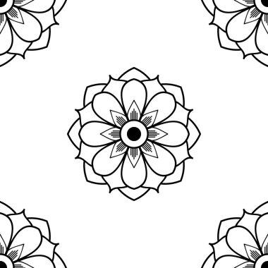Mandala kusursuz siyah beyaz desenli. İslam, Arapça, Pakistan, Fas, Türkçe, Hindistan, İspanya motifleri. Vektör illüstrasyonu Eps 10