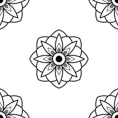 Mandala kusursuz siyah beyaz desenli. İslam, Arapça, Pakistan, Fas, Türkçe, Hindistan, İspanya motifleri. Vektör illüstrasyonu Eps 10