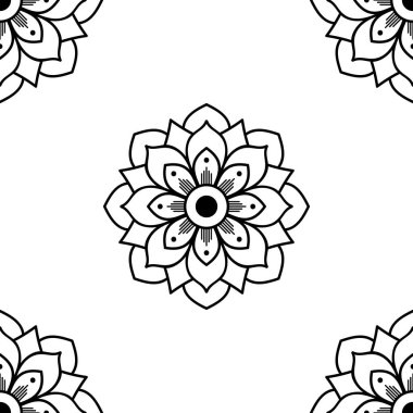 Mandala kusursuz siyah beyaz desenli. İslam, Arapça, Pakistan, Fas, Türkçe, Hindistan, İspanya motifleri. Vektör illüstrasyonu Eps 10