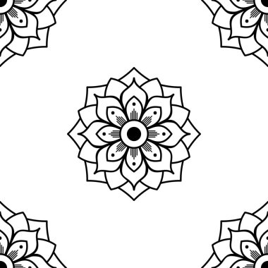 Mandala kusursuz siyah beyaz desenli. İslam, Arapça, Pakistan, Fas, Türkçe, Hindistan, İspanya motifleri. Vektör illüstrasyonu Eps 10