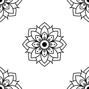 Mandala kusursuz siyah beyaz desenli. İslam, Arapça, Pakistan, Fas, Türkçe, Hindistan, İspanya motifleri. Vektör illüstrasyonu Eps 10