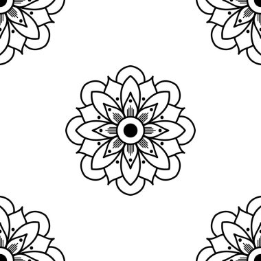 Mandala kusursuz siyah beyaz desenli. İslam, Arapça, Pakistan, Fas, Türkçe, Hindistan, İspanya motifleri. Vektör illüstrasyonu Eps 10