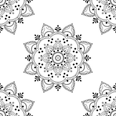 Mandala kusursuz siyah beyaz desenli. İslam, Arapça, Pakistan, Fas, Türkçe, Hindistan, İspanya motifleri. Vektör illüstrasyonu Eps 10