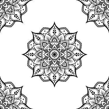 Mandala kusursuz siyah beyaz desenli. İslam, Arapça, Pakistan, Fas, Türkçe, Hindistan, İspanya motifleri. Vektör illüstrasyonu Eps 10