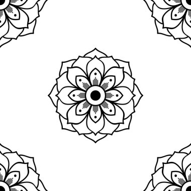 Mandala kusursuz siyah beyaz desenli. İslam, Arapça, Pakistan, Fas, Türkçe, Hindistan, İspanya motifleri. Vektör illüstrasyonu Eps 10