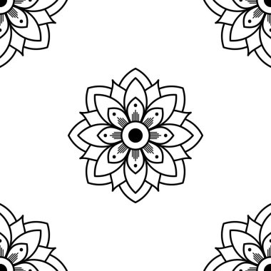 Mandala kusursuz siyah beyaz desenli. İslam, Arapça, Pakistan, Fas, Türkçe, Hindistan, İspanya motifleri. Vektör illüstrasyonu Eps 10