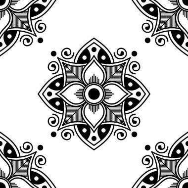 Mandala kusursuz siyah beyaz desenli. İslam, Arapça, Pakistan, Fas, Türkçe, Hindistan, İspanya motifleri. Vektör illüstrasyonu Eps 10