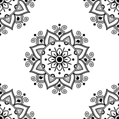 Mandala kusursuz siyah beyaz desenli. İslam, Arapça, Pakistan, Fas, Türkçe, Hindistan, İspanya motifleri. Vektör illüstrasyonu Eps 10