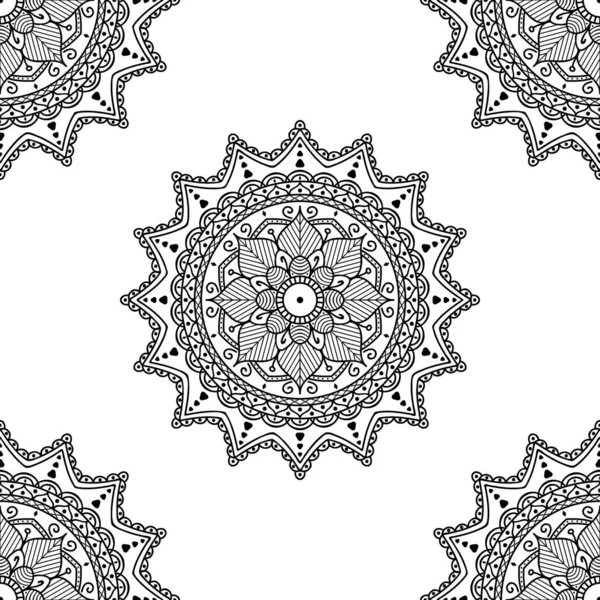 Mandala Seamless Pattern Black White Islam Arabic Pakistan Moroccan Turkish — Stock Vector