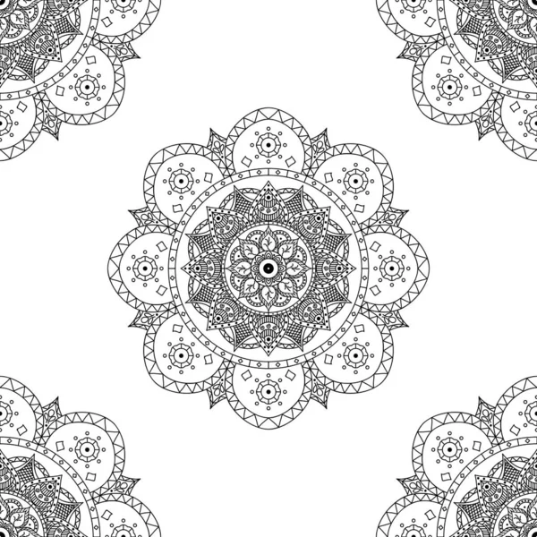 Мандала Бесшовный Рисунок Черно Белый Ислам Арабский Пакистанский Марокканский Турецкий — стоковый вектор