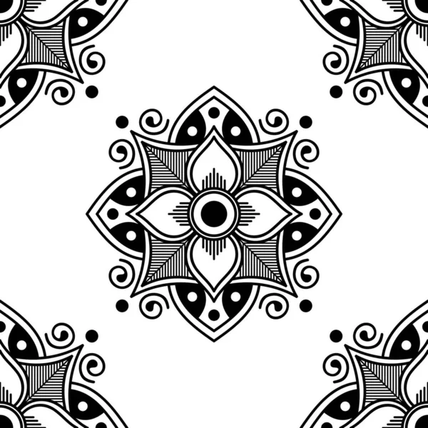 Mandala Seamless Pattern Black White Islam Arabic Pakistan Moroccan Turkish — 스톡 벡터