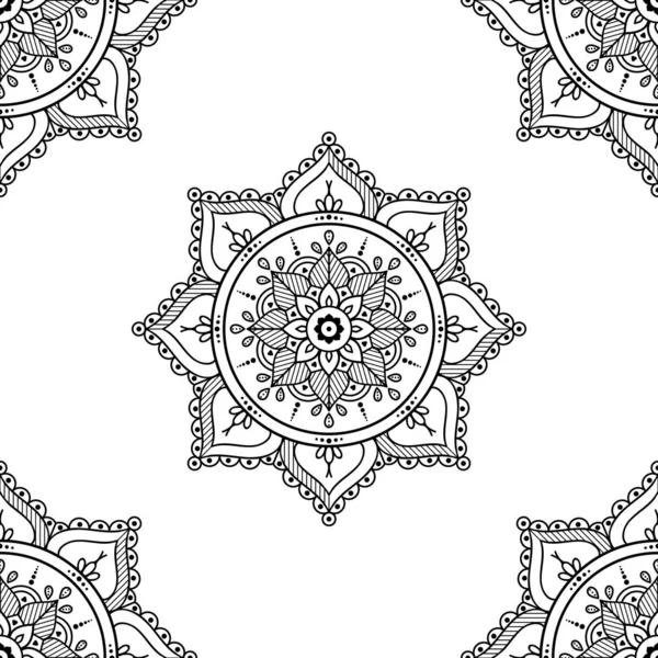 Mandala Modello Senza Cuciture Bianco Nero Islam Arabo Pakistan Motivi — Vettoriale Stock