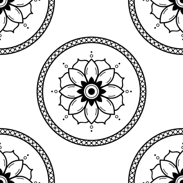 Patrón Sin Costuras Mandala Blanco Negro Islam Árabe Pakistán Marroquí — Vector de stock