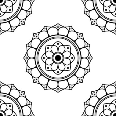 Mandala kusursuz siyah beyaz desenli. İslam, Arapça, Pakistan, Fas, Türkçe, Hindistan, İspanya motifleri. Vektör illüstrasyonu Eps 10