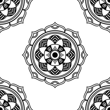 Mandala kusursuz siyah beyaz desenli. İslam, Arapça, Pakistan, Fas, Türkçe, Hindistan, İspanya motifleri. Vektör illüstrasyonu Eps 10