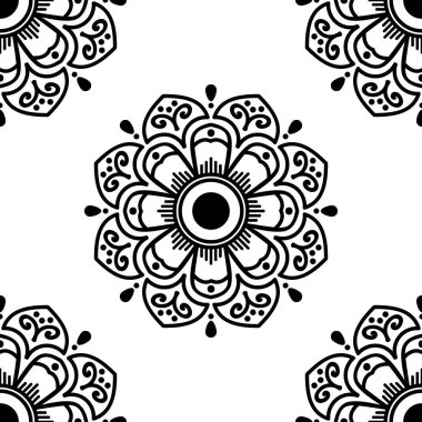 Mandala kusursuz siyah beyaz desenli. İslam, Arapça, Pakistan, Fas, Türkçe, Hindistan, İspanya motifleri. Vektör illüstrasyonu Eps 10