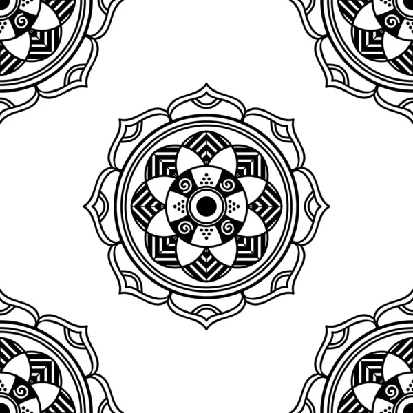 Мандала Бесшовный Рисунок Черно Белый Ислам Арабский Пакистанский Марокканский Турецкий — стоковый вектор