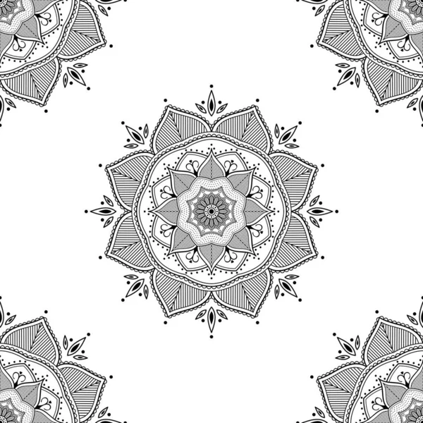 Mandala Seamless Pattern Black White Islam Arabic Pakistan Moroccan Turkish — 스톡 벡터