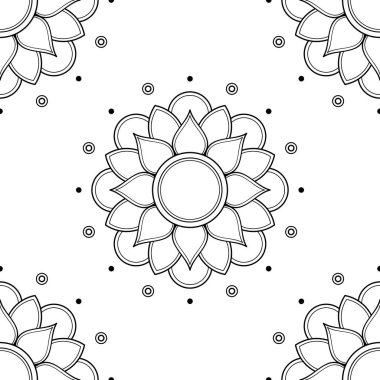 Mandala kusursuz siyah beyaz desenli. İslam, Arapça, Pakistan, Fas, Türkçe, Hindistan, İspanya motifleri. Vektör illüstrasyonu Eps 10